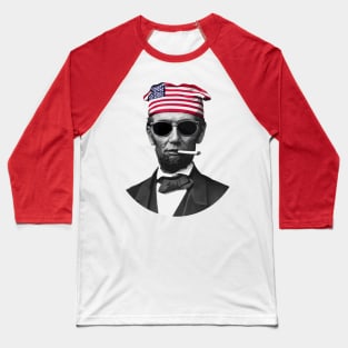 Smokin' Hot Independence: Cool Abe Lincoln With Sunglasses and a Lit Cigarette Baseball T-Shirt